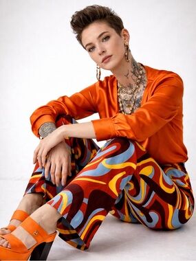 SHEIN Retro Swirl Print Flared Pants - Size Small